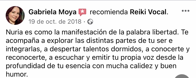 Recomendación de Gabriela Moya sobre Reiki Vocal
