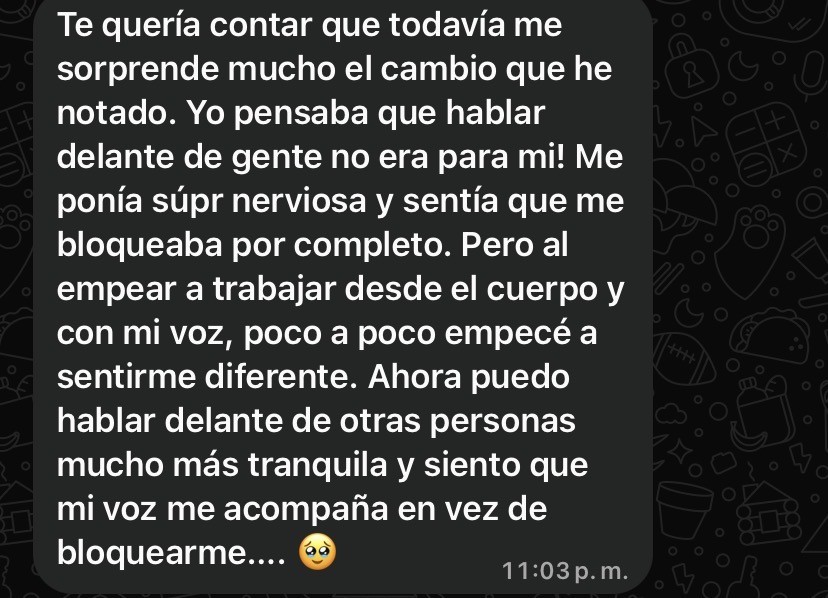 Mensaje de una alumna que ahora habla en público con tranquilidad